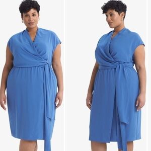 MM LAFLEUR HAILEY Dress Soft Wave Cerulean Elegant Blue Lined Wrap Dress 3X EUC